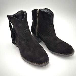 Born Black Suede Fringe Zip‎ Ankle Boots Women's Size 10 Western Boho